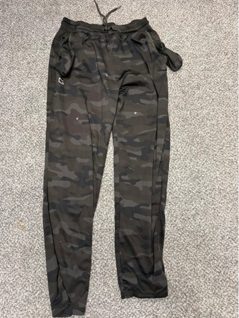 Mens Dark Camo Athletic Joggers Size L Drawstring Waist Workout Sweatpants